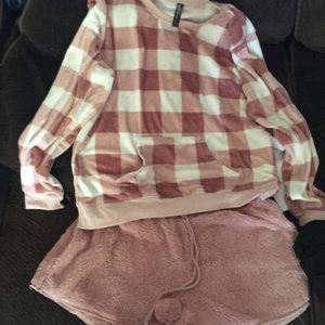 Fuzzy shorts and sweatshirt